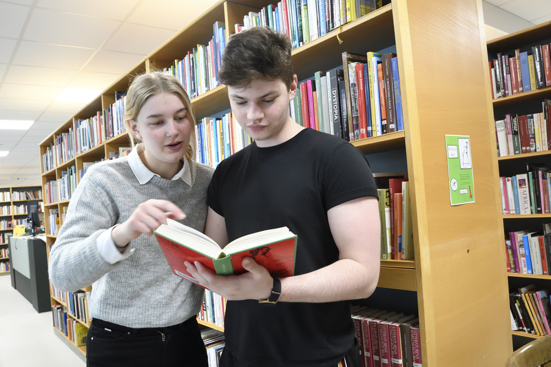 två elever i biblioteket