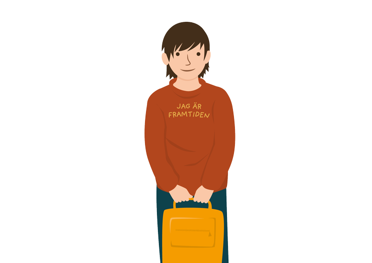 illustration på en praoelev med sin väska.